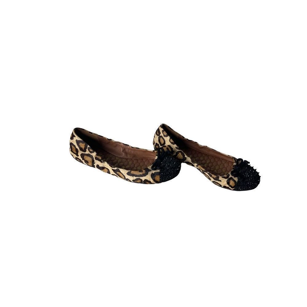 Sam Edelman Leopard Print Ballet Flats with Black Beaded Toe
